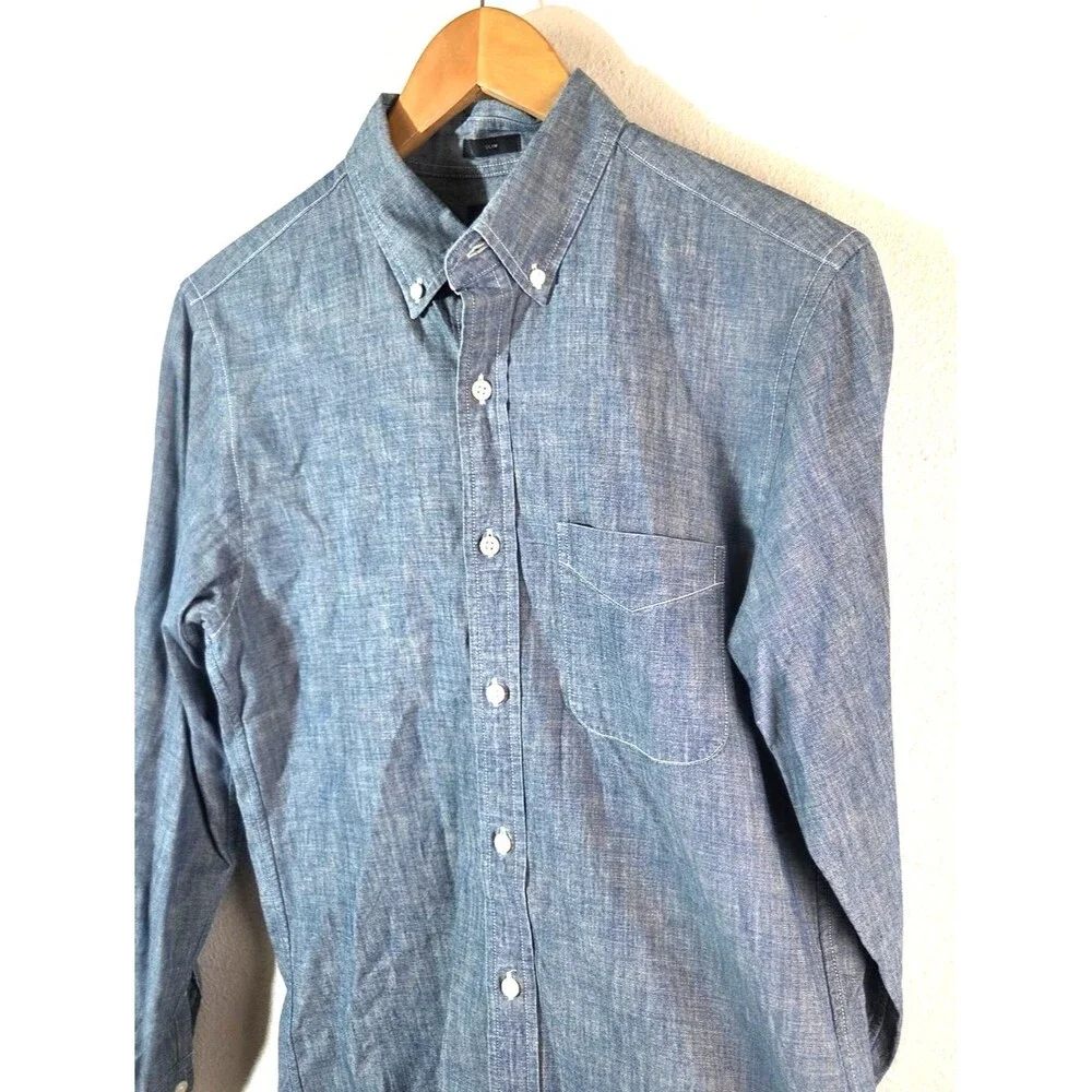 J.Crew Slim Chambray Button Front Shirt Men’s Small Blue Cotton Long Sleeve